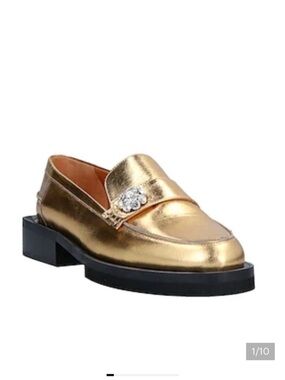 Ganni Gold Metallic Loafers with Crystal Brooch size EU 39 or US 8.5